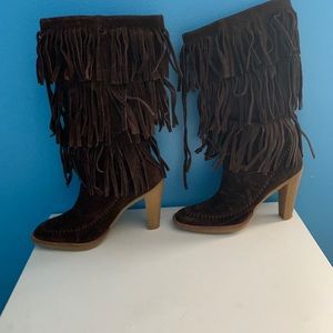 Michael Kors Brown Suede Fringe Boots Size 8